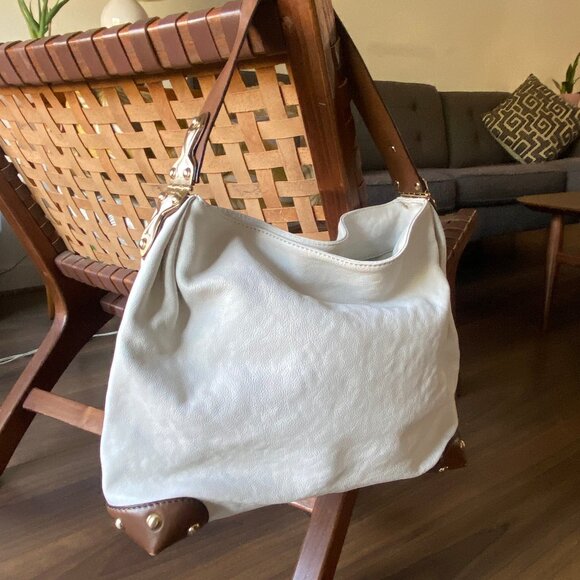 Michael Kors Off White Leather Joplin Hobo Handbag with Gold Hardware - Picture 1 of 8